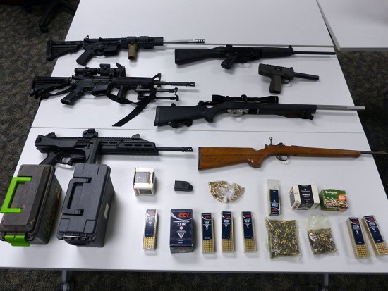 Local law enforcement officers discovered this cache of weapons following the investigation of a Lemoore shooting incident. Three suspects were arrested.